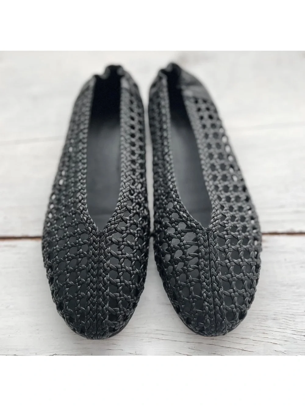 Freda Salvador Riley Open Weave sz9 Ballet Flats 90s Woven Black Calf $398 Spain